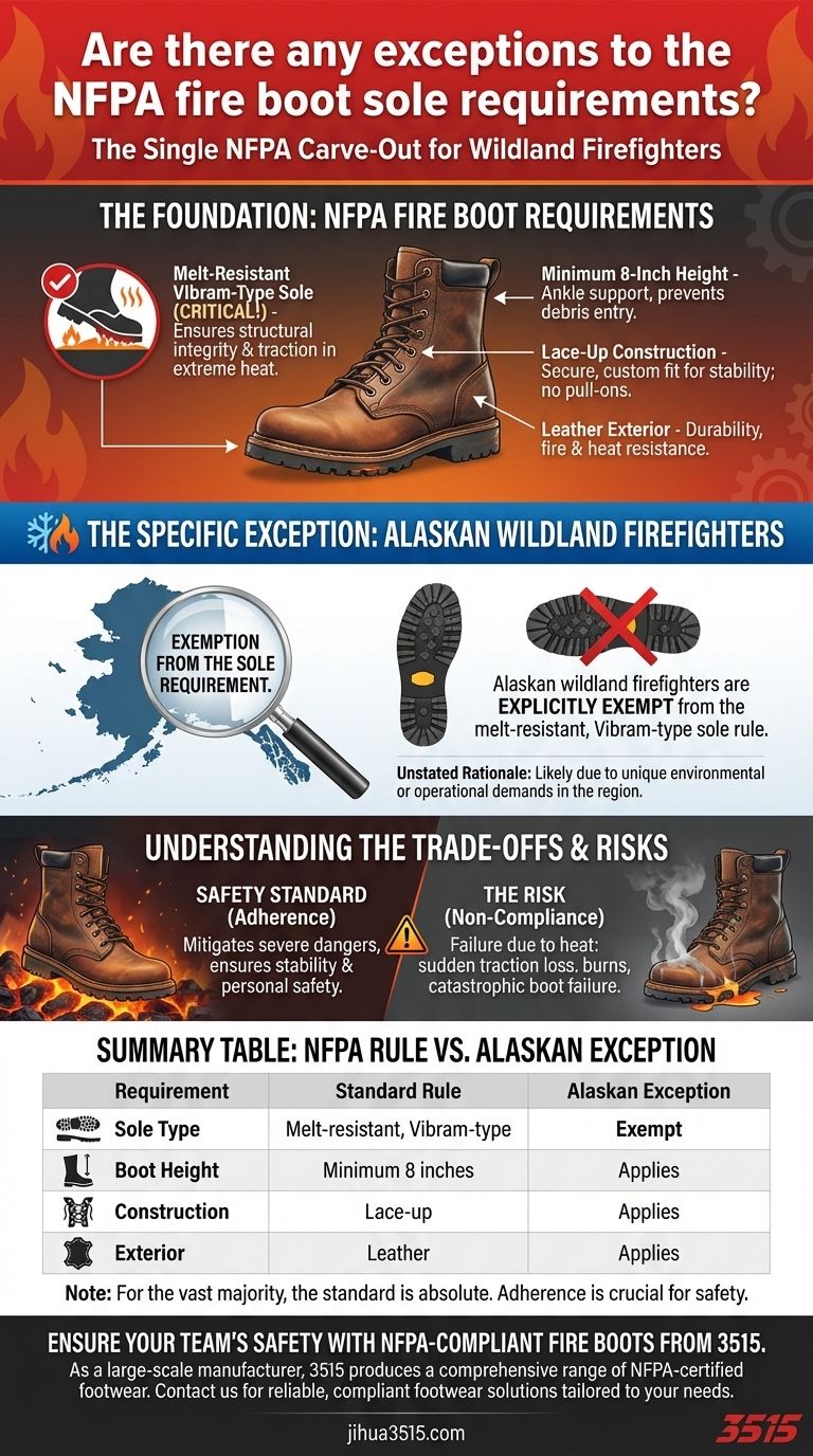 NFPA 방화 부츠 밑창 요구 사항에 예외가 있습니까? 알래스카 산불 소방관 면제 시각적 가이드