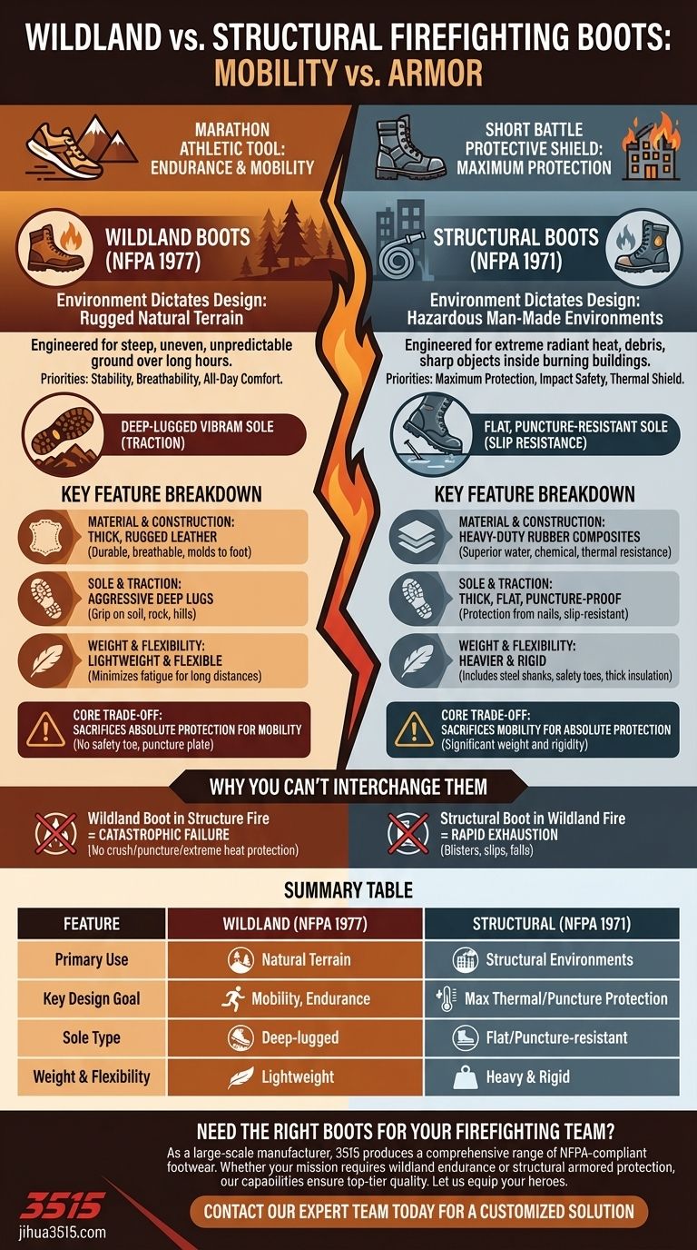 How do wildland firefighting boots differ from other firefighting boots? Key Design & Safety Differences Visual Guide
