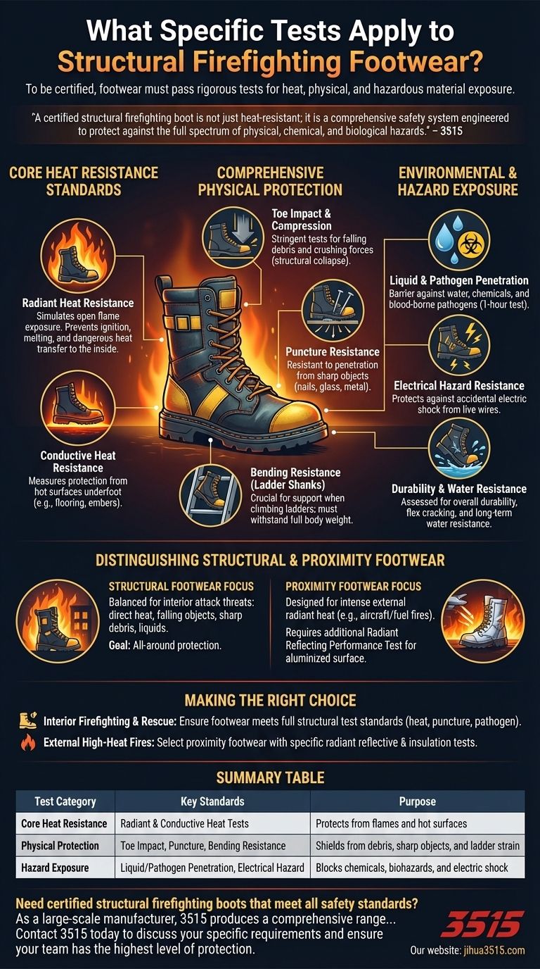 Quais testes específicos se aplicam ao calçado de combate a incêndios estruturais? Guia completo para normas de segurança Guia Visual
