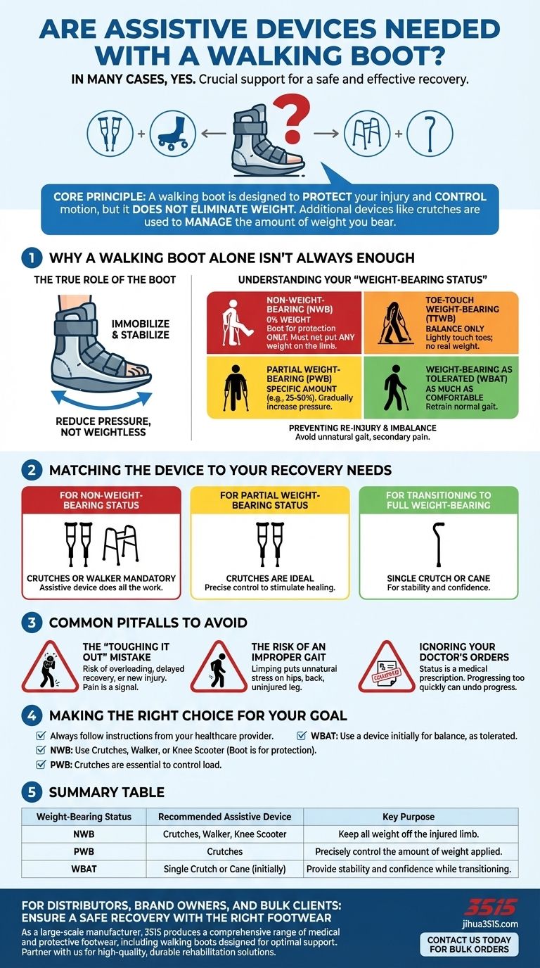 ¿Se necesitan dispositivos de asistencia adicionales con una bota para caminar? Comprenda su estado de carga de peso Guía Visual