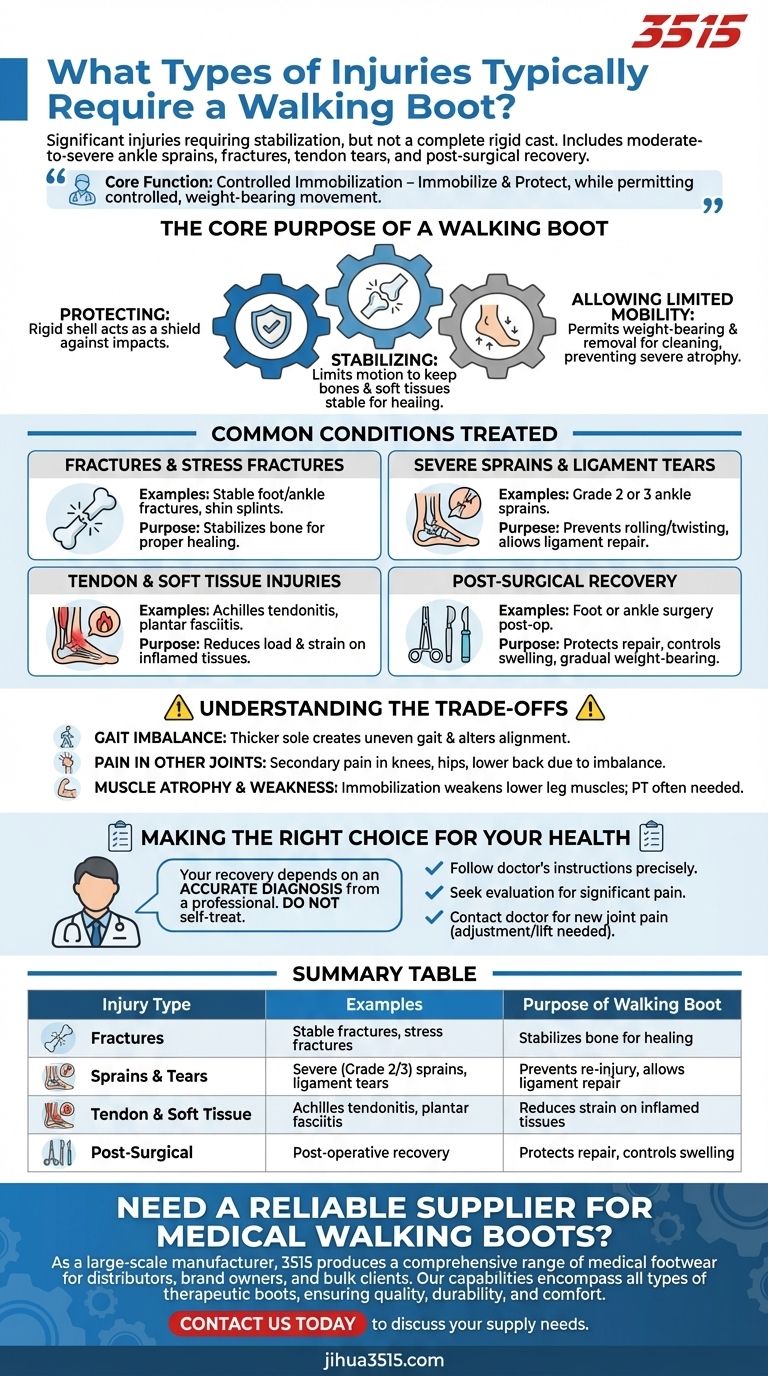 What types of injuries typically require a walking boot? A Guide to Controlled Healing Visual Guide