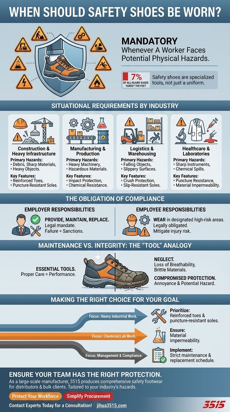 Quando devem ser usados sapatos de segurança? Proteja a sua força de trabalho contra perigos comuns Guia Visual