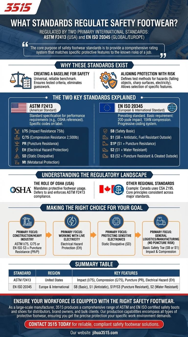 Quais normas regulamentam o calçado de segurança? Entenda ASTM vs. EN ISO para conformidade Guia Visual
