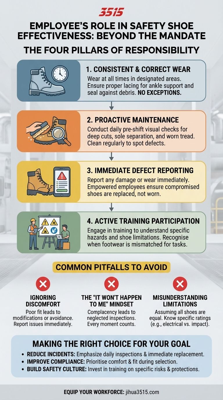 ¿Cómo deben los empleados contribuir a la eficacia del calzado de seguridad? Una guía para la propiedad activa Guía Visual