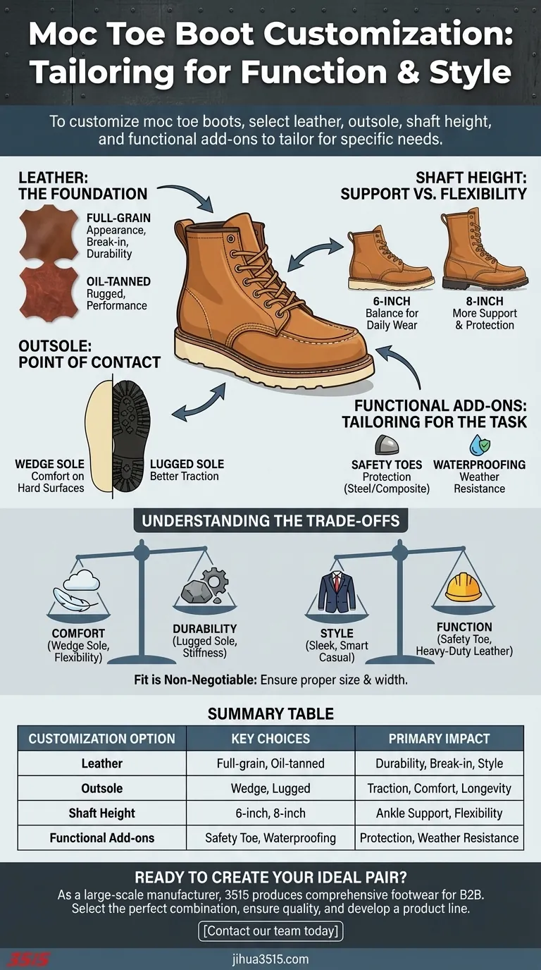 What customization options are available for moc toe boots? Build the Perfect Boot for Your Needs Visual Guide