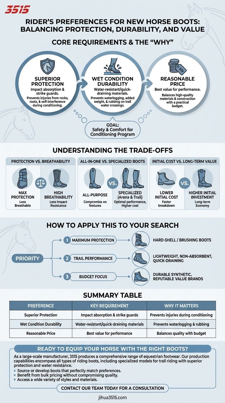 Quali sono le preferenze del cavaliere per i nuovi stivali? Trova il perfetto equilibrio tra protezione, durata e valore Guida Visiva