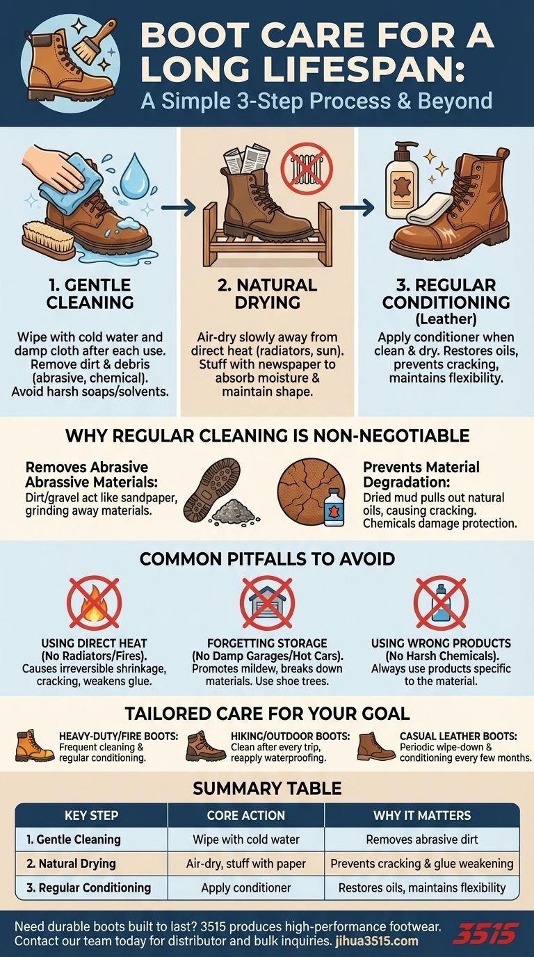 Wie sollten Stiefel gereinigt werden, um eine lange Lebensdauer zu gewährleisten? Meistern Sie den 3-Schritte-Pflegeleitfaden Visuelle Anleitung