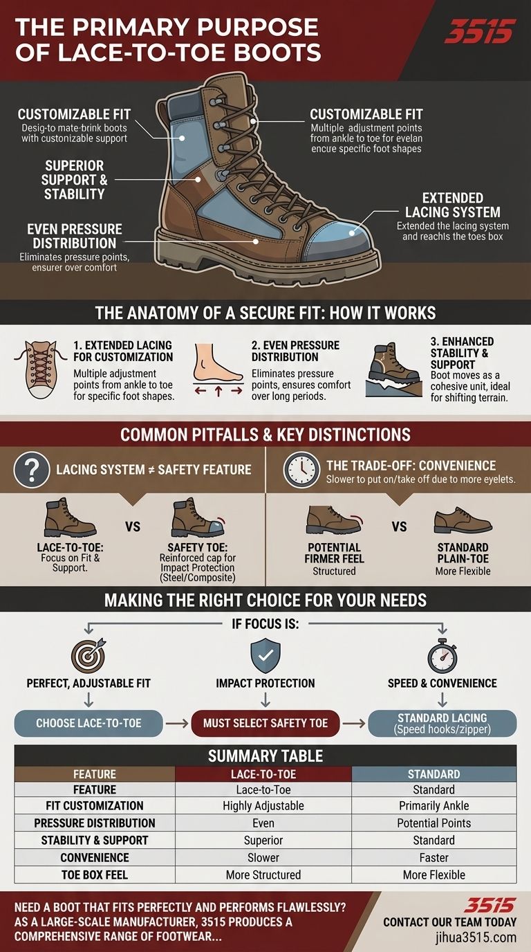 What is the primary purpose of lace-to-toe boots? Achieve a Perfect, Customizable Fit Visual Guide