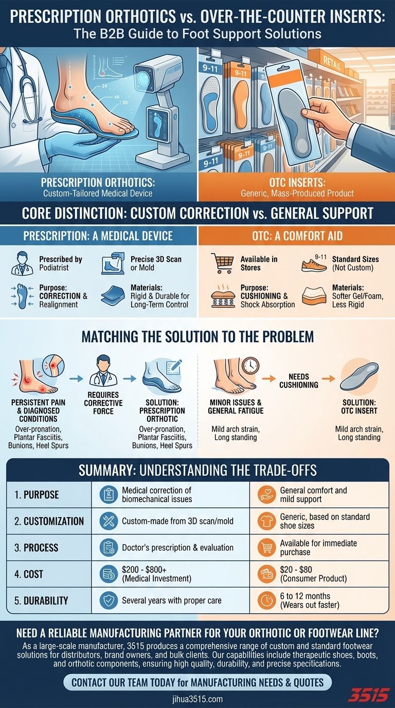 ¿En qué se diferencian las plantillas ortopédicas de prescripción de las opciones de venta libre? Una guía sobre el soporte personalizado frente al genérico Guía Visual