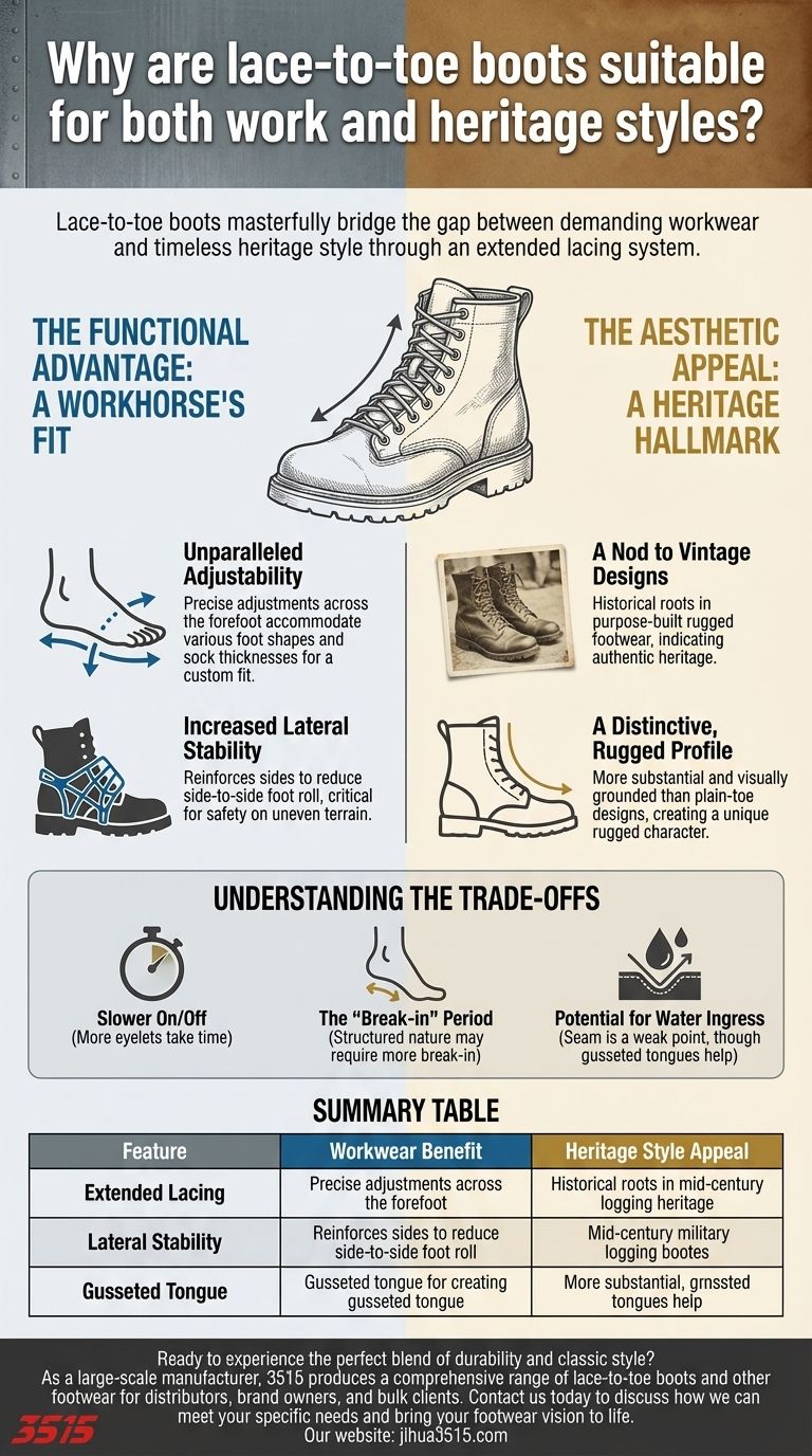 Perché gli stivali lace-to-toe sono adatti per lo stile da lavoro e heritage? Un capolavoro di funzione e forma Guida Visiva
