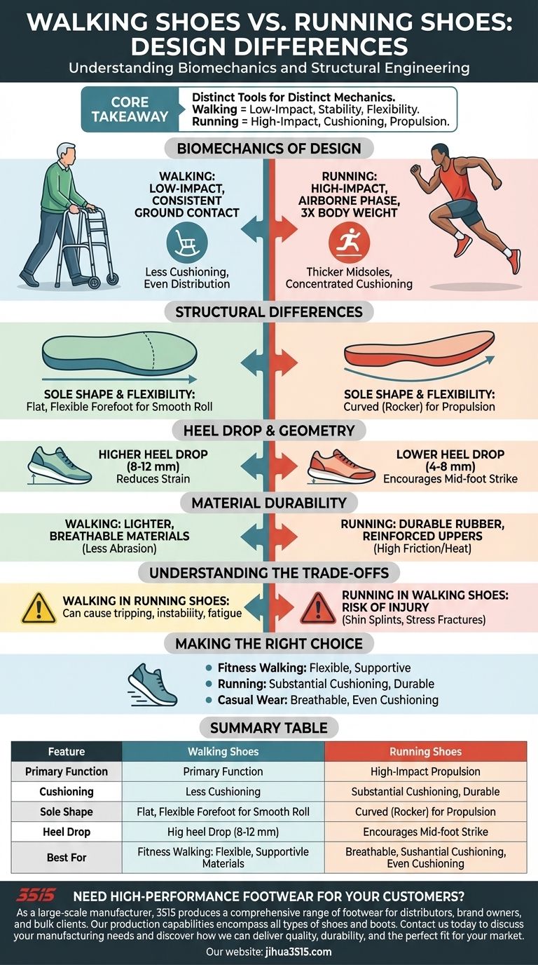 ウォーキングシューズとランニングシューズのデザインの違いは何ですか？アクティビティに最適なフィット感を見つけましょう ビジュアルガイド