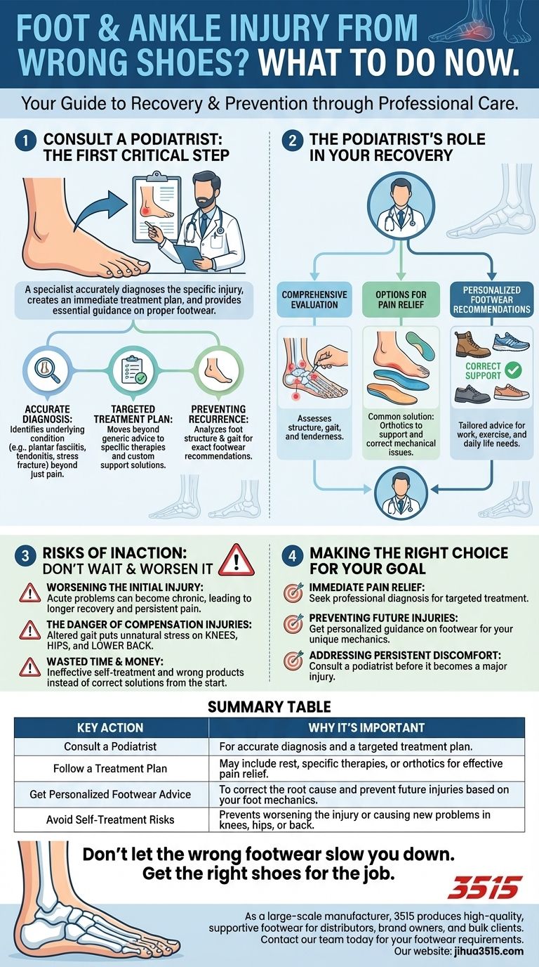 What should you do if you have a foot or ankle injury from wearing the wrong shoes? Get a Professional Diagnosis Visual Guide