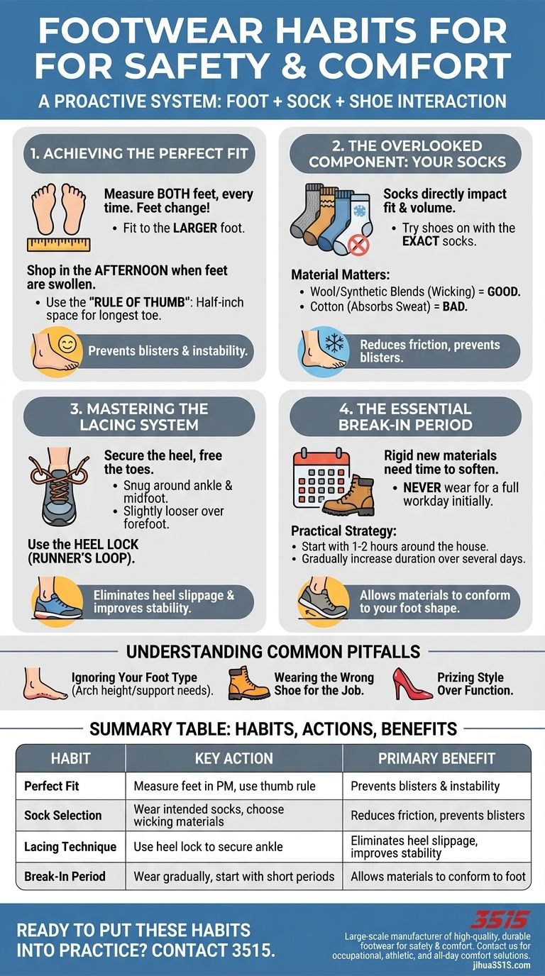 Quali sono alcune buone abitudini calzaturiere per garantire sicurezza e comfort? Padroneggia il sistema semplice per il comfort di tutto il giorno Guida Visiva