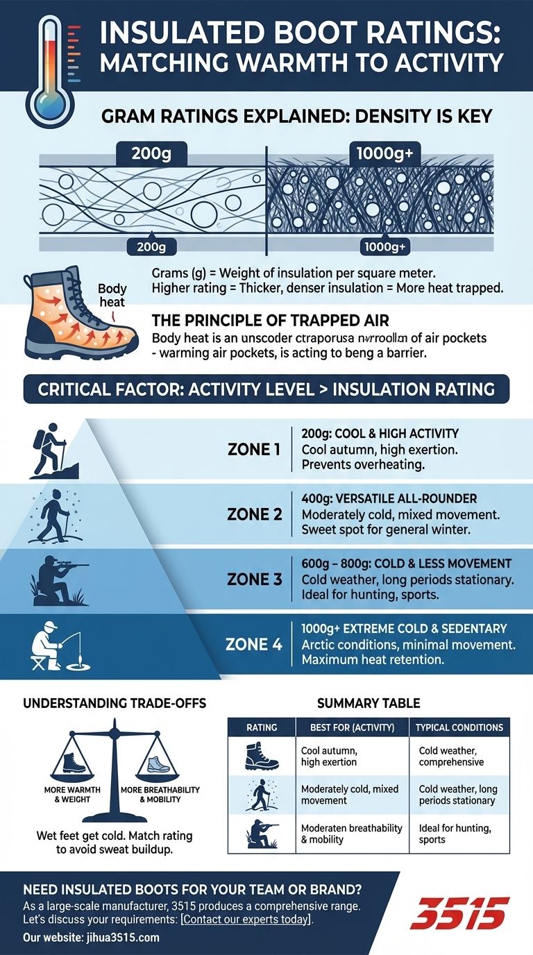 Comment les bottes isolées sont-elles classées pour différentes conditions de température ? Adaptez votre niveau d'activité pour une chaleur optimale Guide Visuel