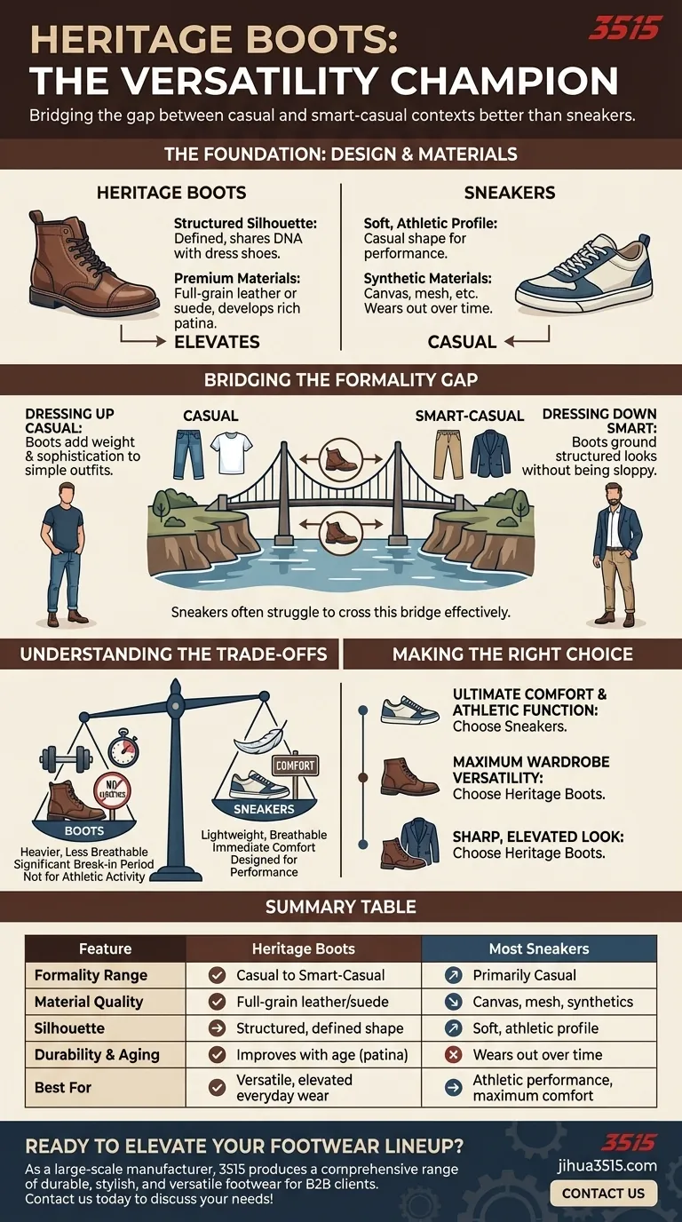 Pourquoi les bottes heritage sont-elles plus polyvalentes que les baskets ? Rehaussez votre style en toute occasion Guide Visuel