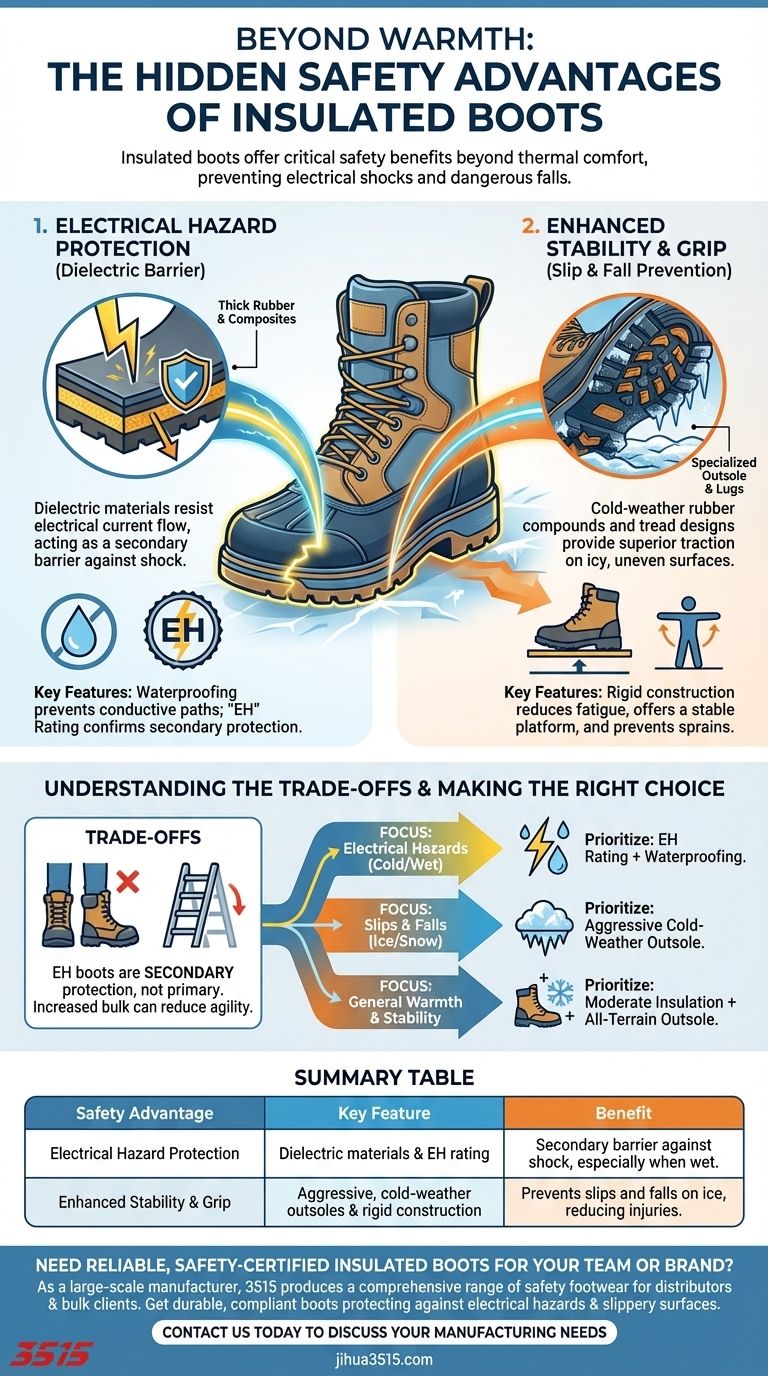 ¿Qué ventajas de seguridad ofrecen las botas aisladas más allá del calor? Protección Dieléctrica y Agarre Superior Guía Visual