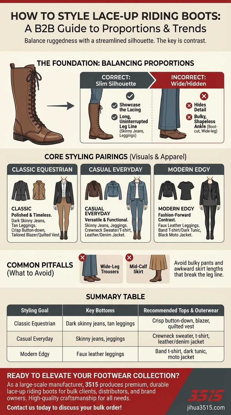 Comment styliser des bottes cavalières à lacets ? Maîtrisez l'équilibre parfait entre le robuste et le raffiné Guide Visuel