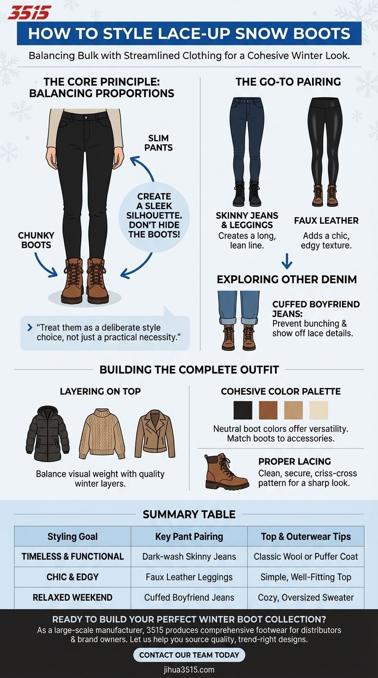 Come si abbinano gli scarponcini da neve allacciati? Ottieni un look invernale equilibrato e chic Guida Visiva