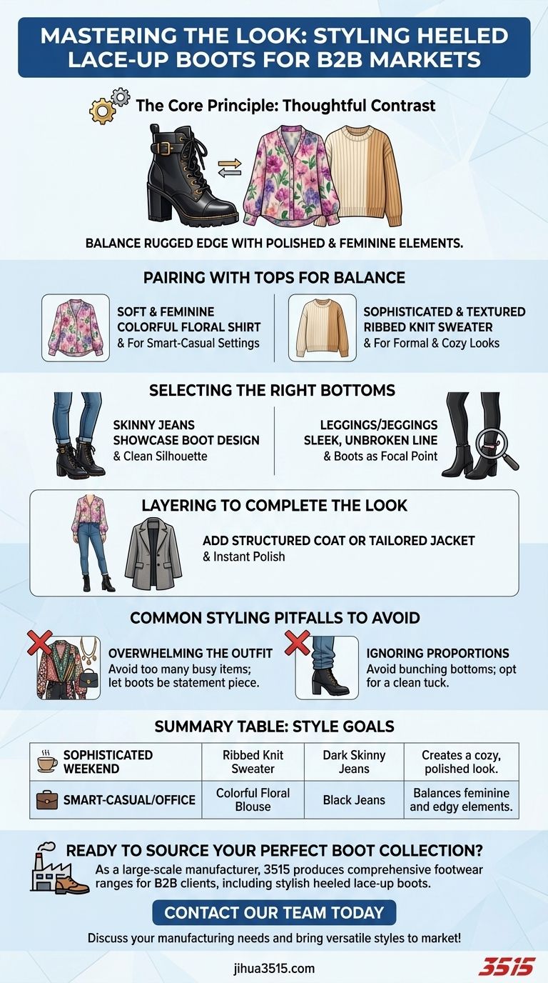 Qual é uma maneira elegante de usar botas de cadarço com salto? Domine a Arte do Contraste Elegante Guia Visual