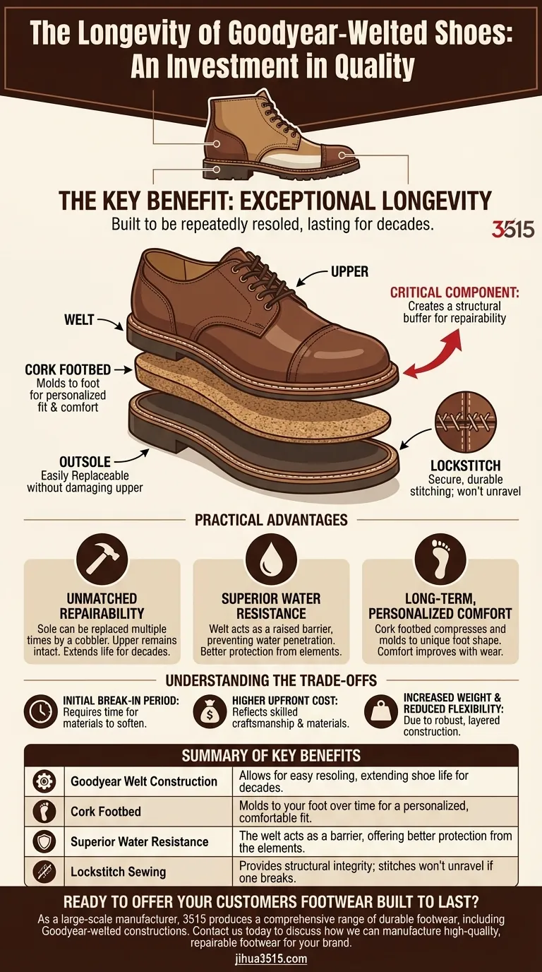 Quel est l'un des principaux avantages des chaussures cousues Goodyear ? Longévité et potentiel de ressemelage inégalés Guide Visuel