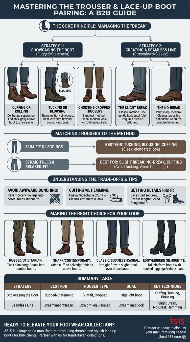 裤子如何搭配系带靴子？掌握完美的裤脚折痕和卷边技巧 图解指南