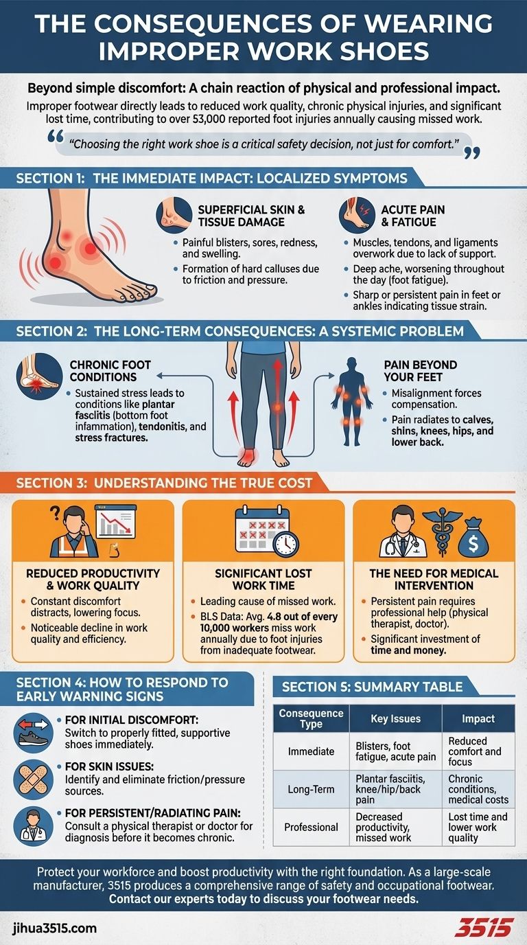 ¿Cuáles son las consecuencias de usar calzado de trabajo inadecuado? Prevenir el dolor crónico y la pérdida de productividad Guía Visual