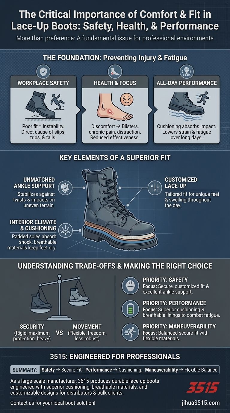 Pourquoi le confort et l'ajustement sont-ils importants lors de la sélection de bottes à lacets ? Assurer la sécurité et la performance tout au long de la journée Guide Visuel