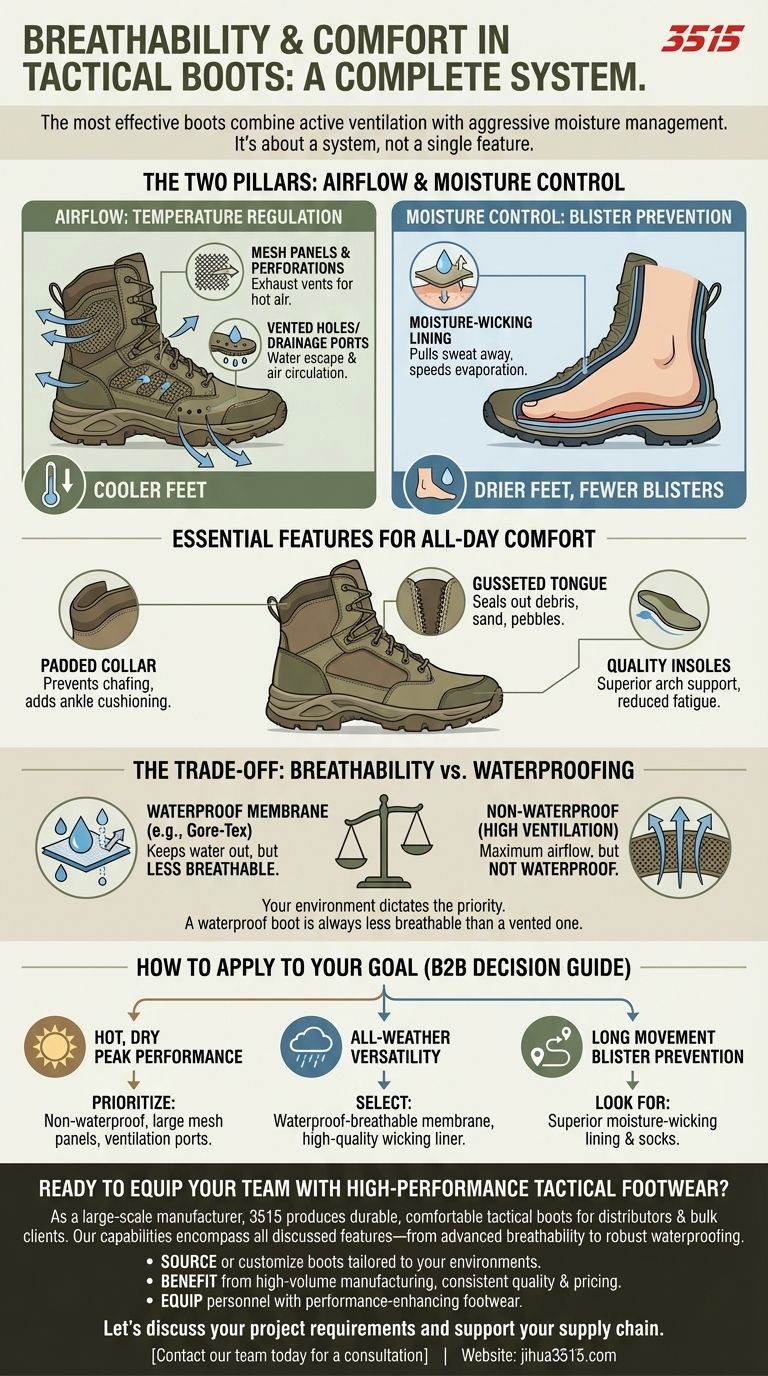 Quais recursos aprimoram a respirabilidade e o conforto nas botas táticas? Um guia para desempenho superior em calçados Guia Visual