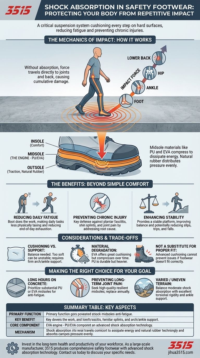 Qual è il ruolo dell'assorbimento degli urti nelle calzature di sicurezza? Proteggi il tuo corpo dagli impatti ripetitivi Guida Visiva