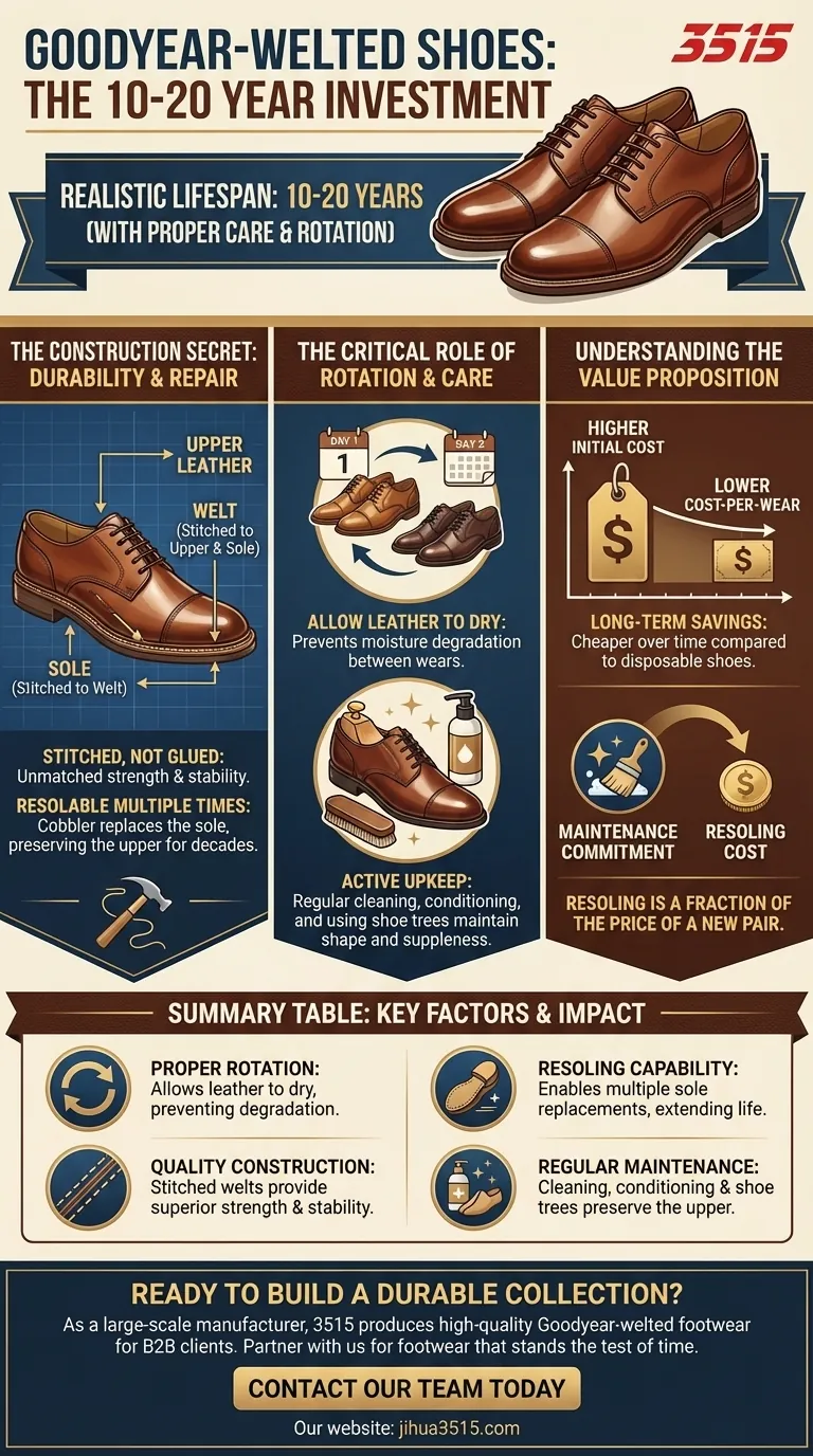How long can Goodyear-welted shoes last if rotated? A Guide to Decades of Wear Visual Guide