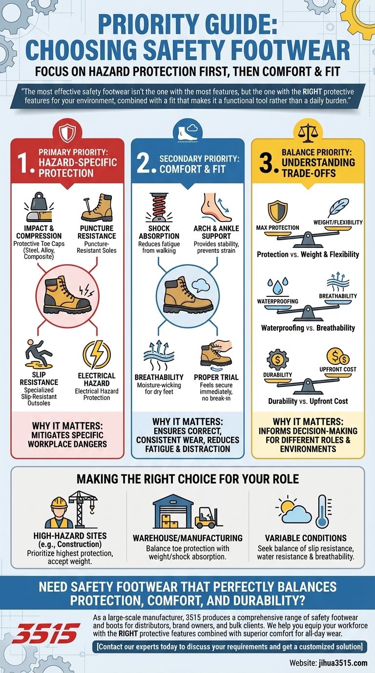 ¿Qué se debe priorizar al elegir calzado de seguridad? Emparejar peligros y garantizar la comodidad durante todo el día Guía Visual