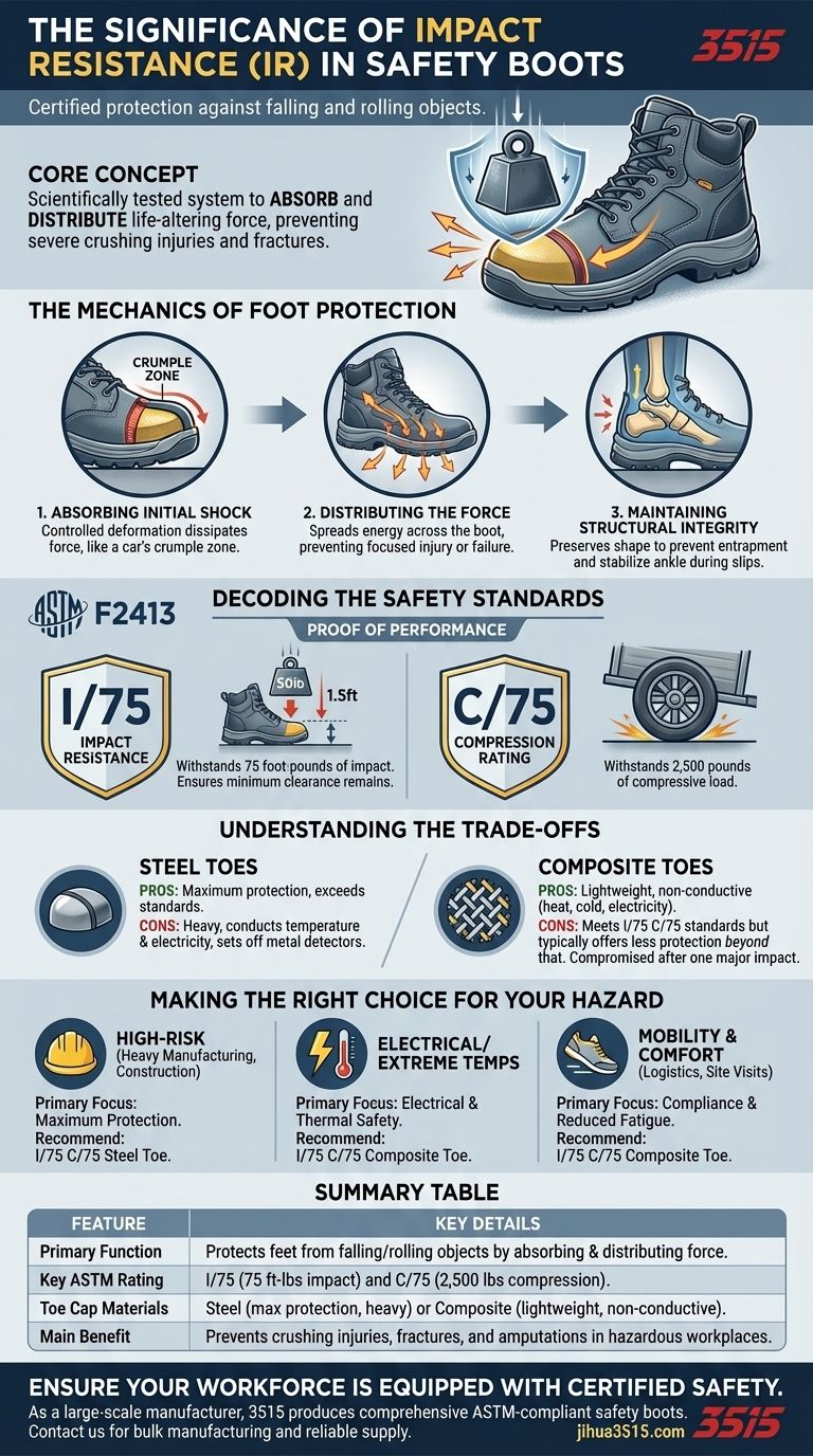 Qual é a importância da resistência ao impacto (RI) em botas de segurança? Proteja seus pés contra ferimentos graves Guia Visual