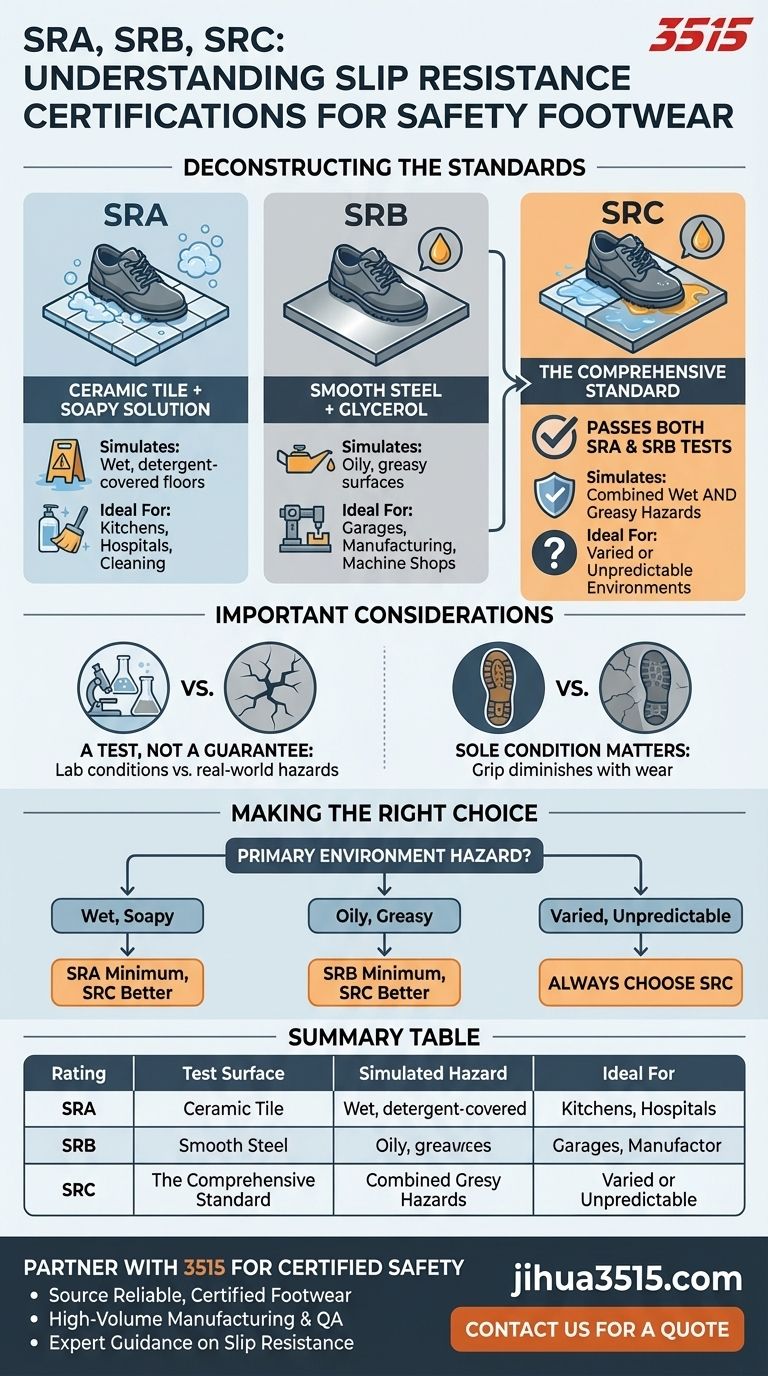 Wofür stehen die Zertifizierungen SRA, SRB und SRC für Rutschfestigkeit? Wählen Sie die richtige Sicherheitskleidung Visuelle Anleitung