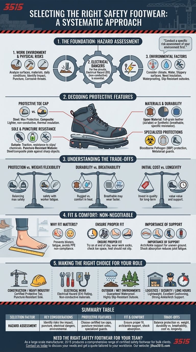 Quali consigli aiutano nella scelta delle calzature di sicurezza appropriate? Una guida per abbinare pericoli e vestibilità Guida Visiva