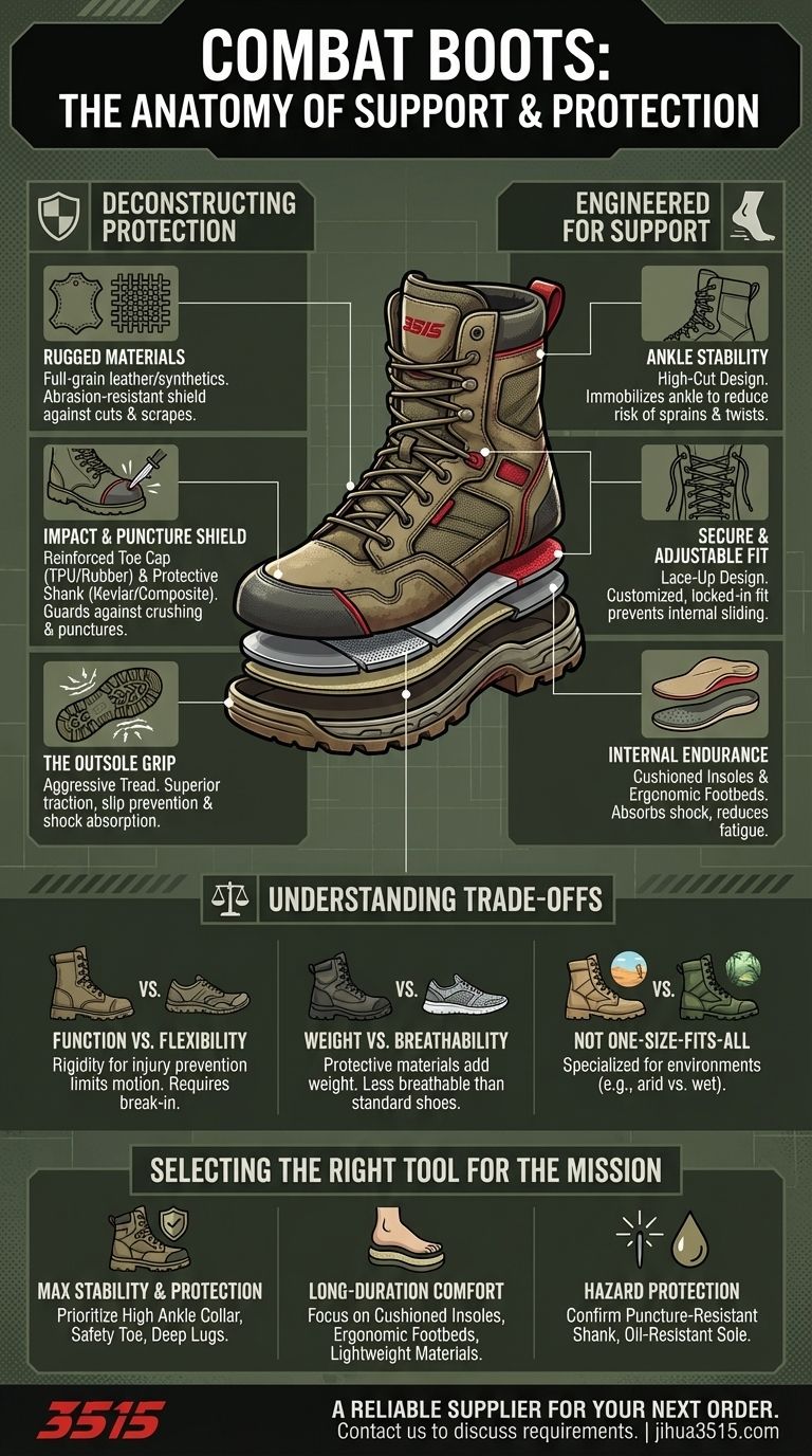 ¿Cómo funcionan las botas de combate para brindar soporte y protección? Descubra el sistema integrado Guía Visual