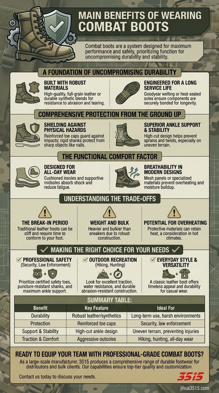 What are the main benefits of wearing combat boots? Unmatched Durability & Protection Visual Guide