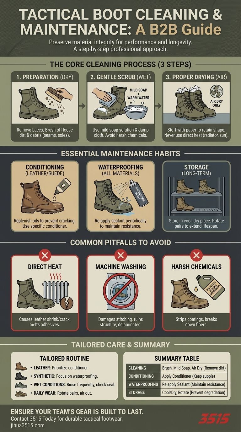Come si puliscono e si mantengono gli scarponi tattici? Una guida per prolungare la durata degli scarponi Guida Visiva