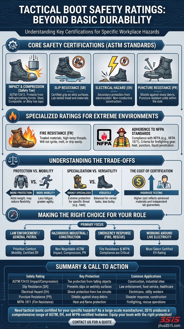 Welche zusätzlichen Sicherheitsbewertungen können für taktische Stiefel gelten? Maximale Sicherheit für Ihre Rolle gewährleisten Visuelle Anleitung