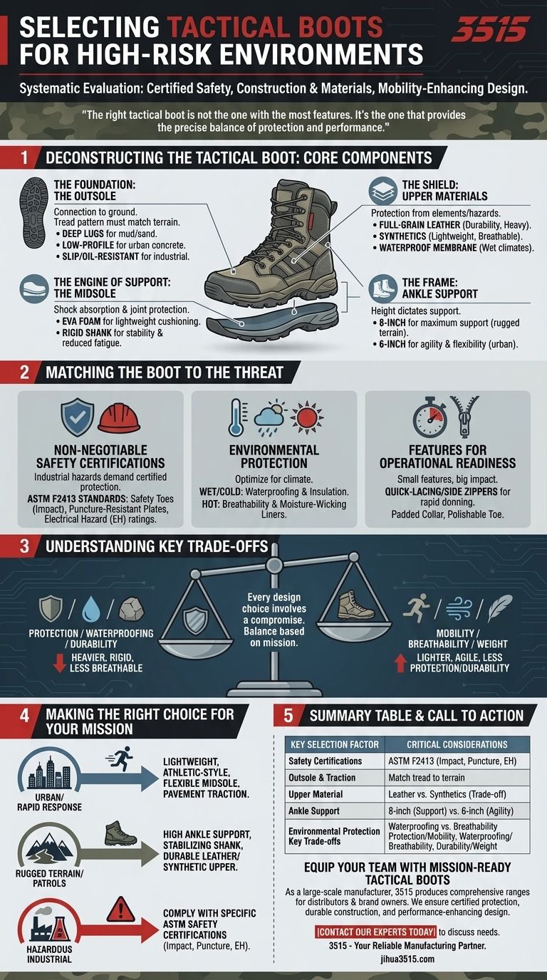 고위험 환경에서 전술 부츠를 선택할 때 고려해야 할 사항은 무엇인가요? 임무 필수 신발 가이드 시각적 가이드