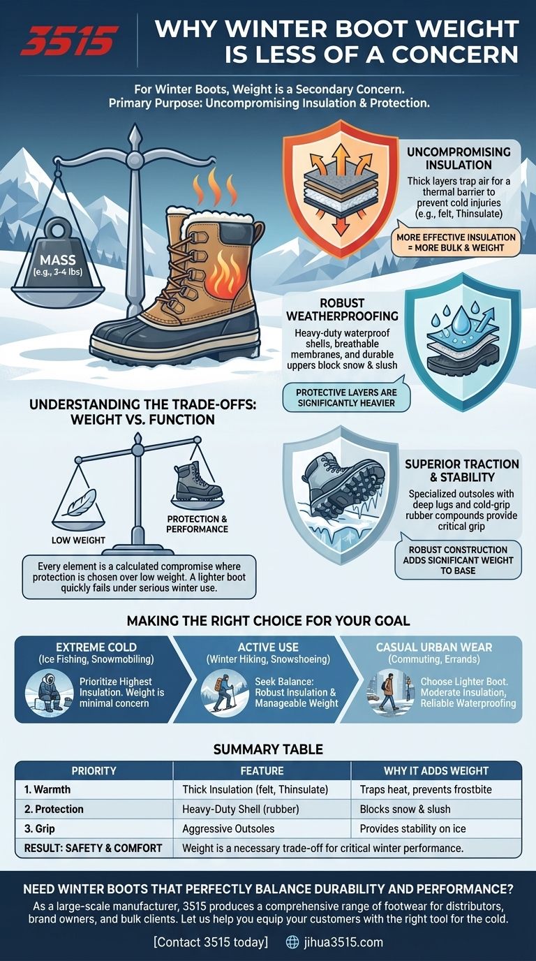 لماذا يعتبر الوزن مصدر قلق أقل بالنسبة لأحذية الشتاء؟ إعطاء الأولوية للدفء والسلامة على خفة الوزن دليل مرئي