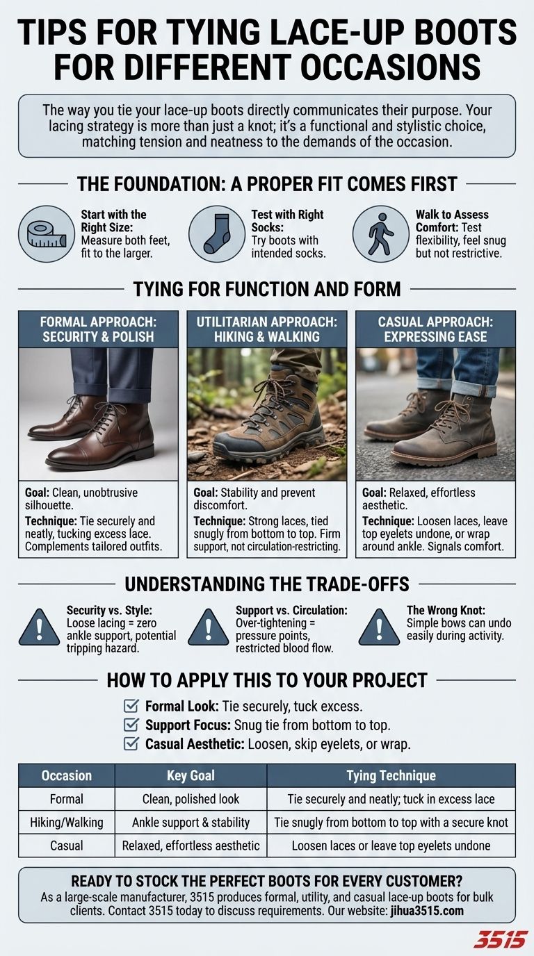 さまざまな場面でレースアップブーツを結ぶためのヒントは何ですか？どんな装いにも完璧なレースを結びましょう ビジュアルガイド