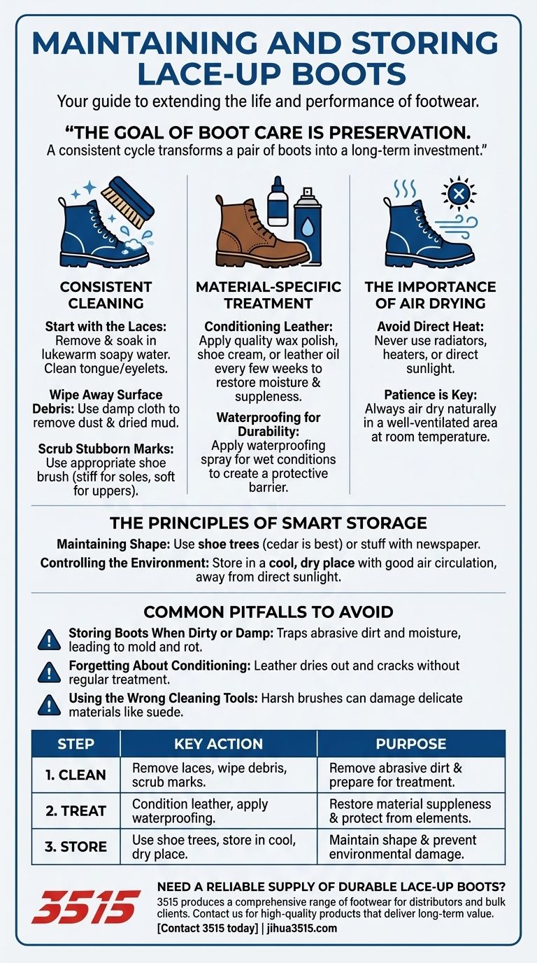 Каковы шаги по уходу и хранению шнурованных ботинок? Руководство по продлению срока их службы Визуальное руководство