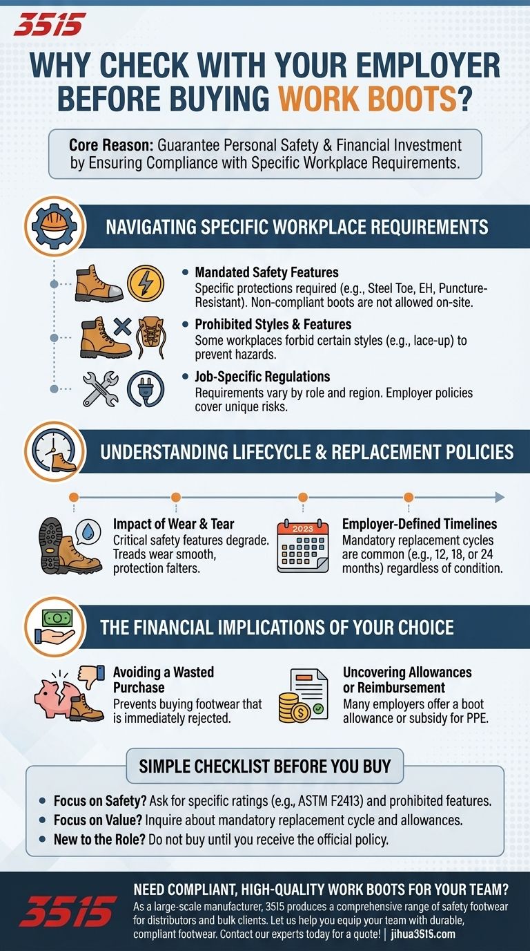 Perché è importante consultare il proprio datore di lavoro prima di acquistare scarponi da lavoro? Garantire la sicurezza ed evitare errori costosi Guida Visiva