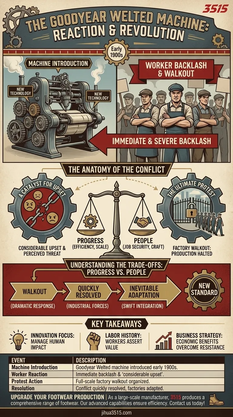 Quelle fut la réaction initiale à la machine Goodyear Welted ? Un conflit social historique Guide Visuel