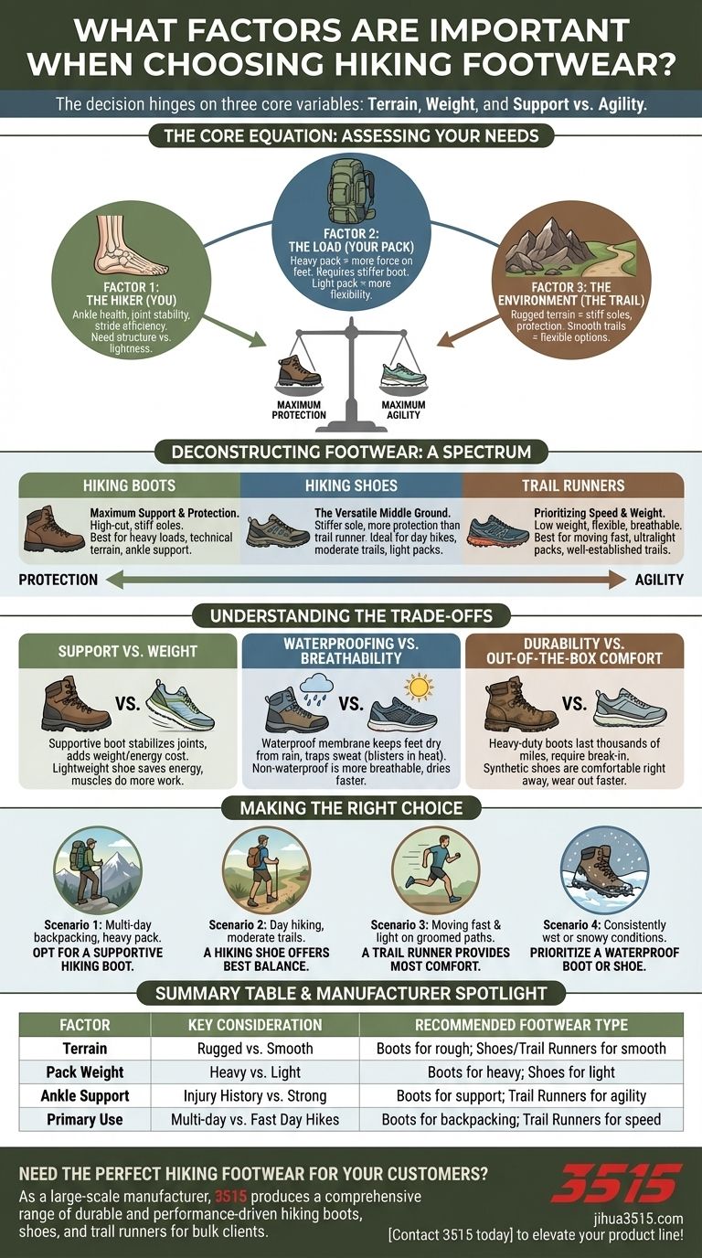 하이킹 신발을 선택할 때 어떤 요소가 중요합니까? 최적의 성능을 위해 트레일에 맞는 부츠를 선택하십시오. 시각적 가이드