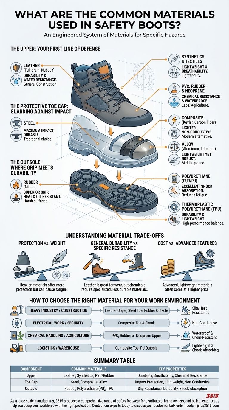 ¿Cuáles son los materiales comunes utilizados en las botas de seguridad? Una guía de materiales de calzado duradero Guía Visual
