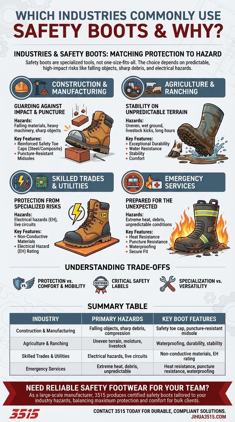 ¿Qué industrias utilizan comúnmente botas de seguridad y por qué? Proteja a su fuerza laboral de los principales peligros Guía Visual