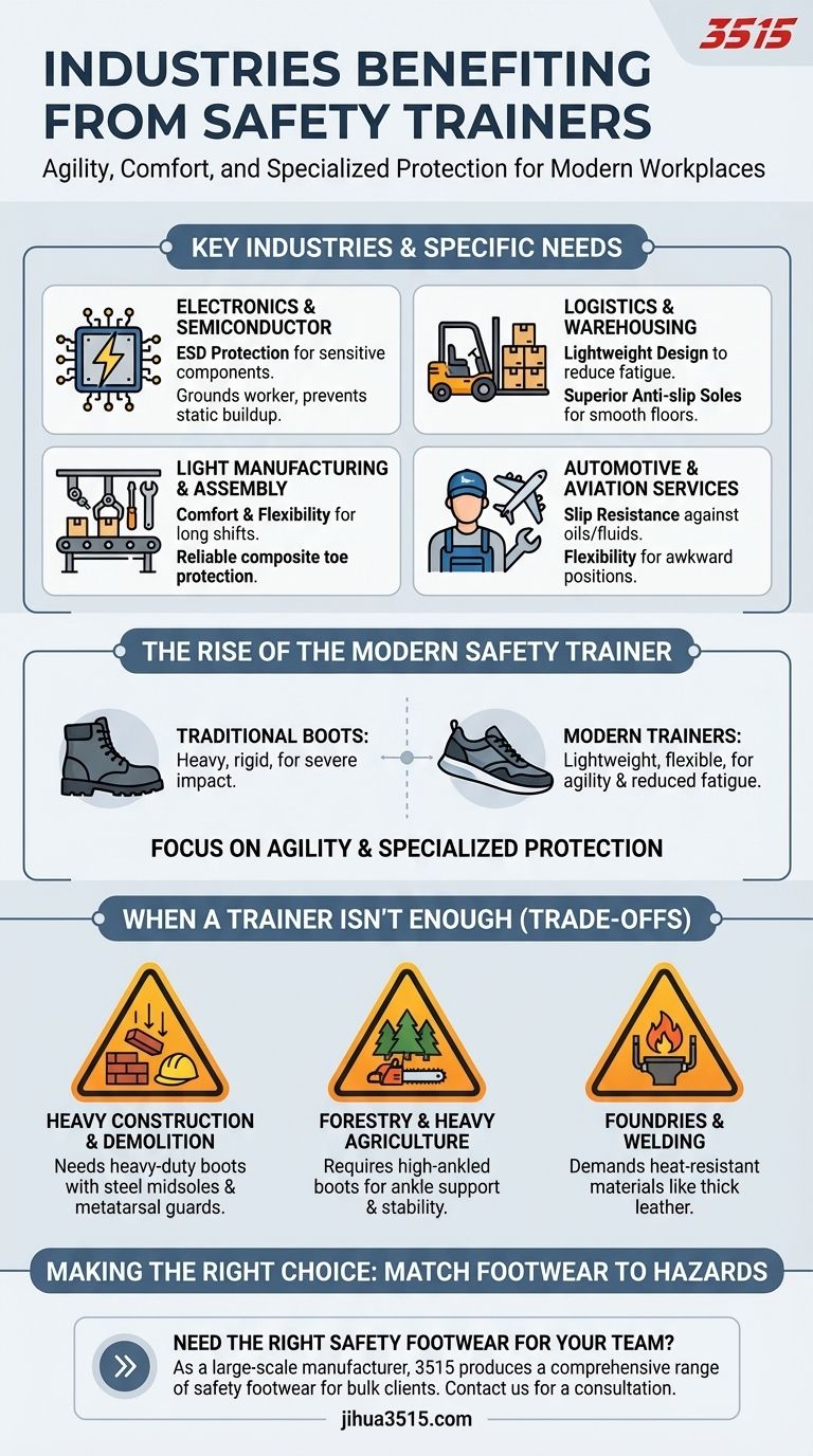 ما هي الصناعات التي تستفيد من أحذية السلامة الرياضية؟ حماية خفيفة الوزن لأماكن العمل الحديثة دليل مرئي