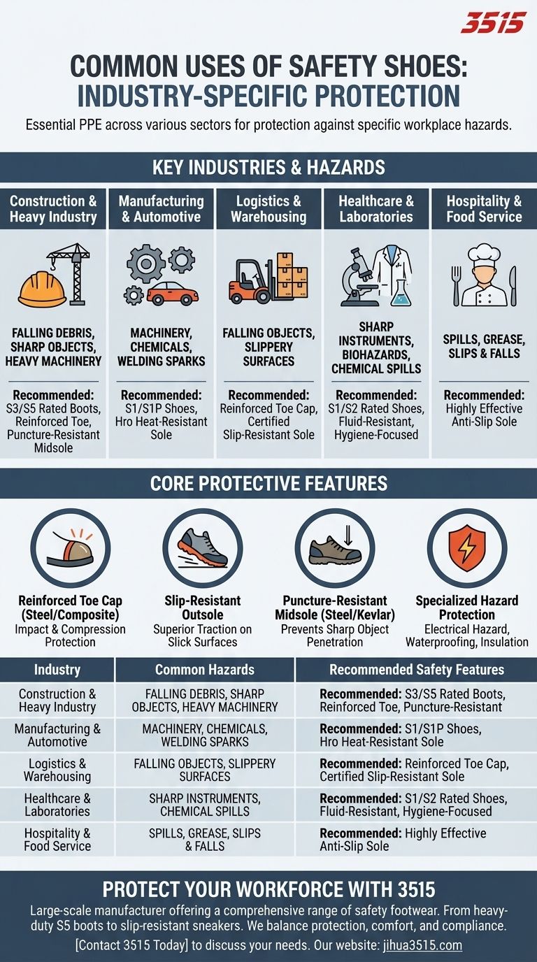 Quali sono gli usi comuni delle scarpe antinfortunistiche? Protezione essenziale per i piedi per ogni settore Guida Visiva