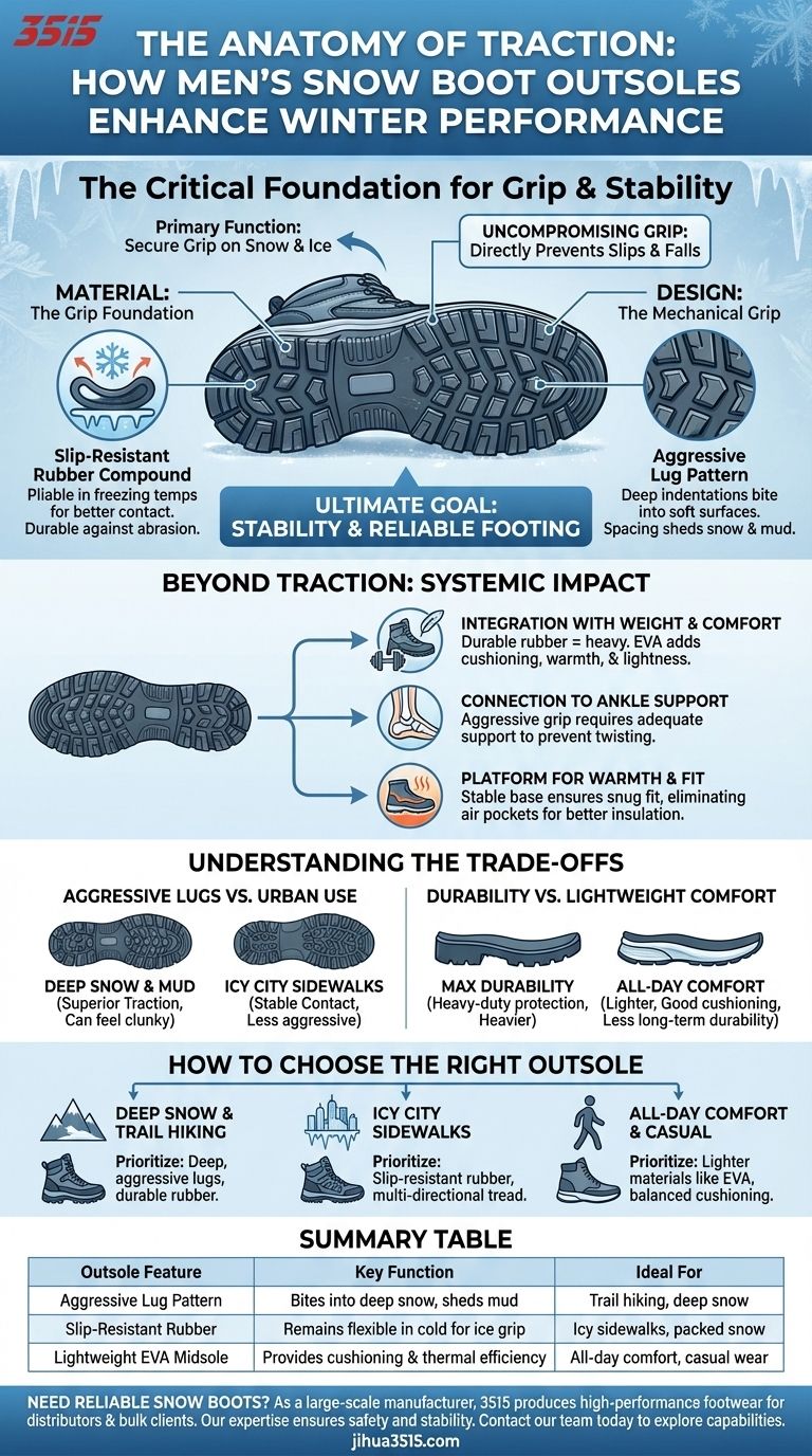 ¿Cómo mejora la suela exterior de las botas de nieve para hombre el rendimiento en invierno? Consigue un agarre y una estabilidad inmejorables Guía Visual